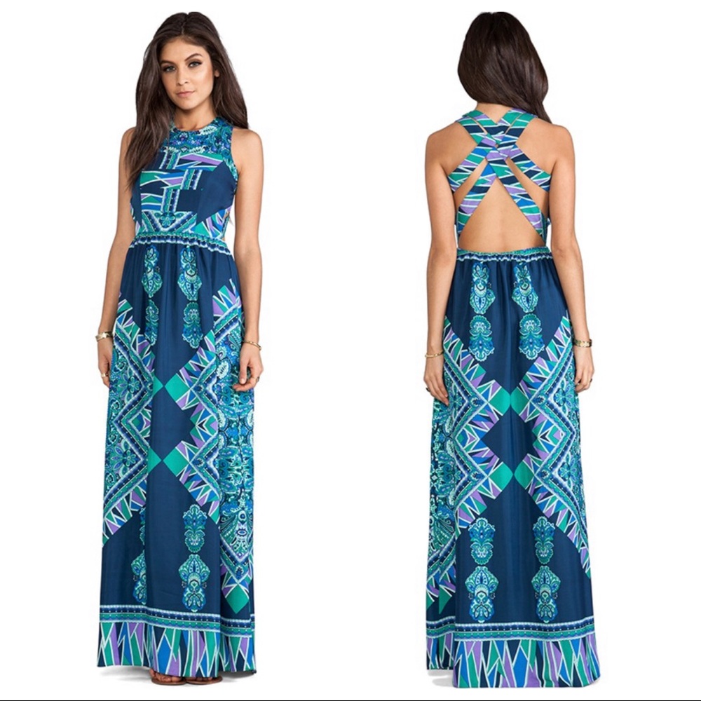 Lovers + Friends Kitty Cat Scarf Maxi Dress Blue